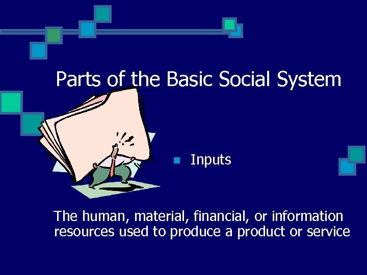 Parts of the Basic Social System n Inputs The human, material, financial, or information