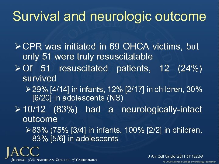 Survival and neurologic outcome Ø CPR was initiated in 69 OHCA victims, but only