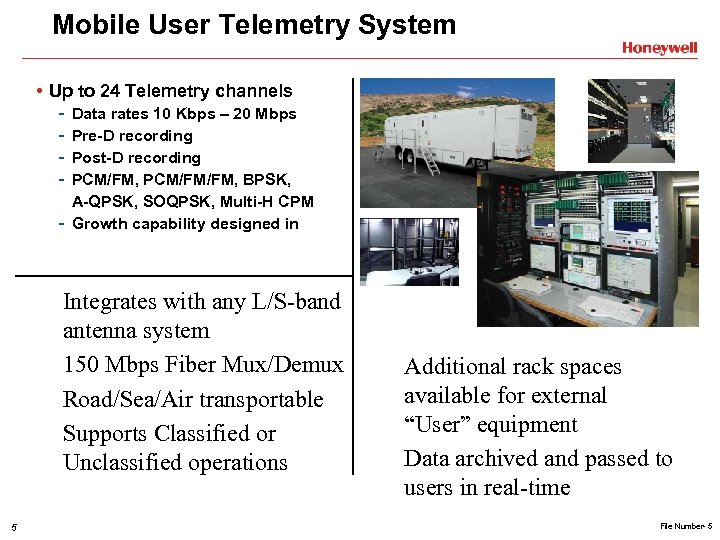 Mobile User Telemetry System • Up to 24 Telemetry channels - Data rates 10