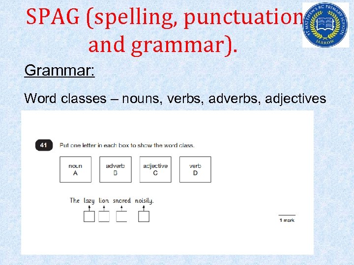 SPAG (spelling, punctuation and grammar). Grammar: Word classes – nouns, verbs, adjectives 