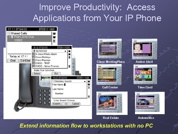 Improve Productivity: Access Applications from Your IP Phone Cisco Meeting. Place Amber Alert Call