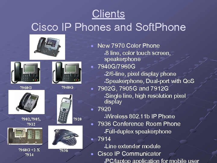 Clients Cisco IP Phones and Soft. Phone · New 7970 Color Phone 8 line,