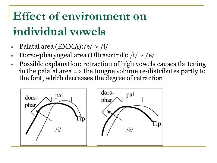 Effect of environment on individual vowels § § § Palatal area (EMMA): /e/ >