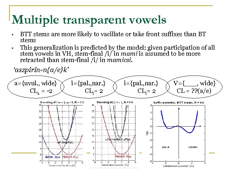 Multiple transparent vowels § § BTT stems are more likely to vacillate or take