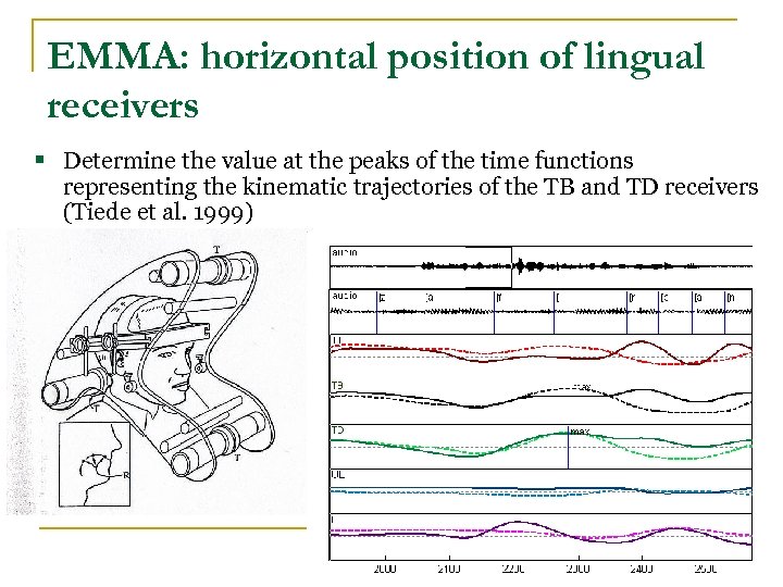 EMMA: horizontal position of lingual receivers § Determine the value at the peaks of