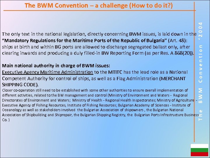 BWM Convent. Ion ‘ 2004 The BWM Convention – a challenge (How to do