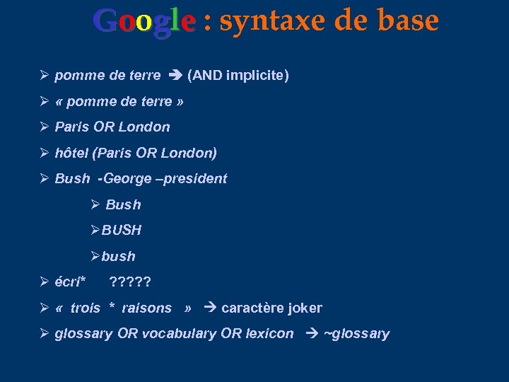 Google : syntaxe de base pomme de terre (AND implicite) « pomme de terre