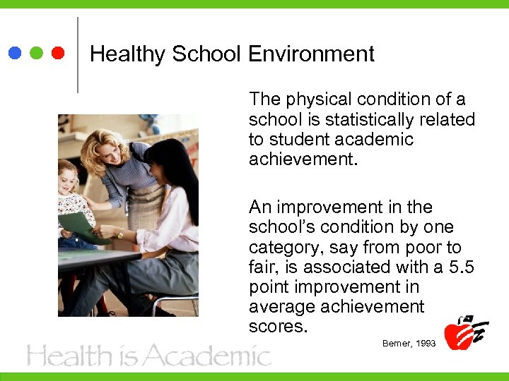 Healthy School Environment The physical condition of a school is statistically related to student