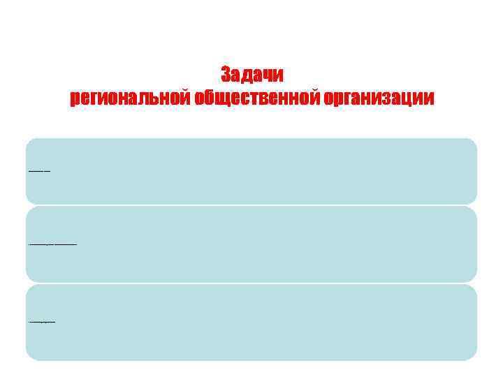 Задачи региональной общественной организации 1. Содействие передаче опыта, знаний, идей, связей, технологий 2. Создание