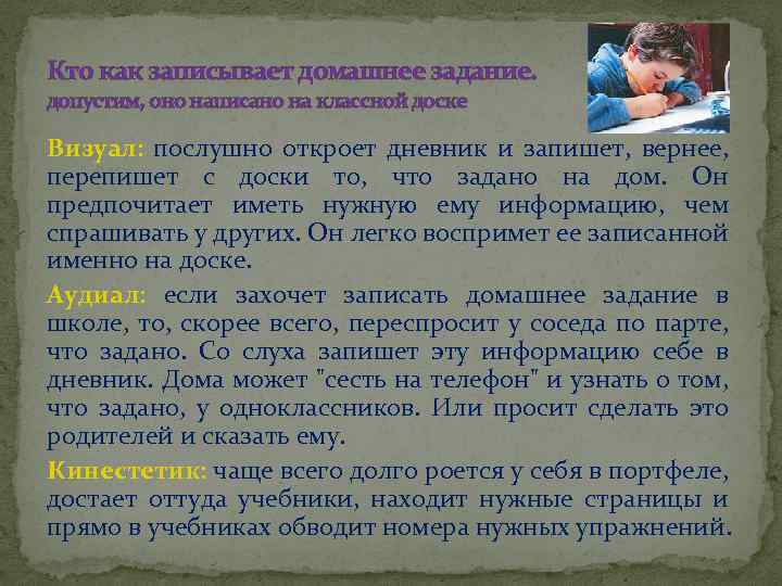 Кто как записывает домашнее задание. допустим, оно написано на классной доске Визуал: послушно откроет