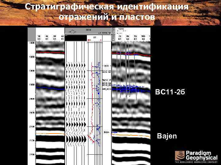 Стратиграфическая идентификация отражений и пластов BС 11 -2 б Bajen 