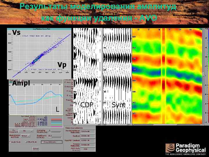 Результаты моделирования амплитуд как функции удаления - AVO Vs Vp Ampl L CDP Synt