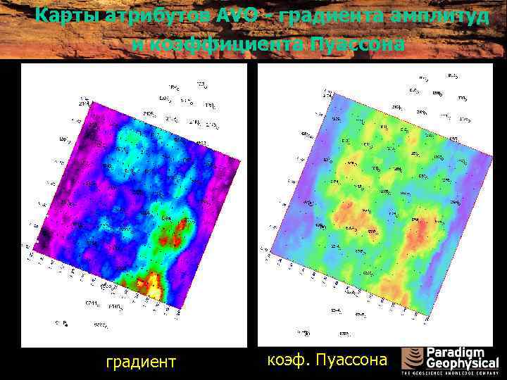 Карты атрибутов AVO - градиента амплитуд и коэффициента Пуассона градиент коэф. Пуассона 