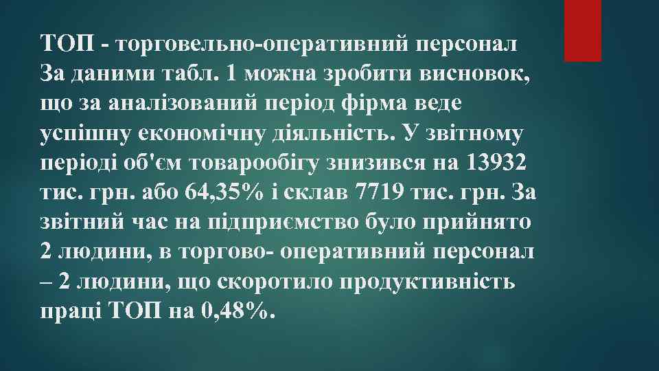 ТОП - торговельно-оперативний персонал За даними табл. 1 можна зробити висновок, що за аналізований