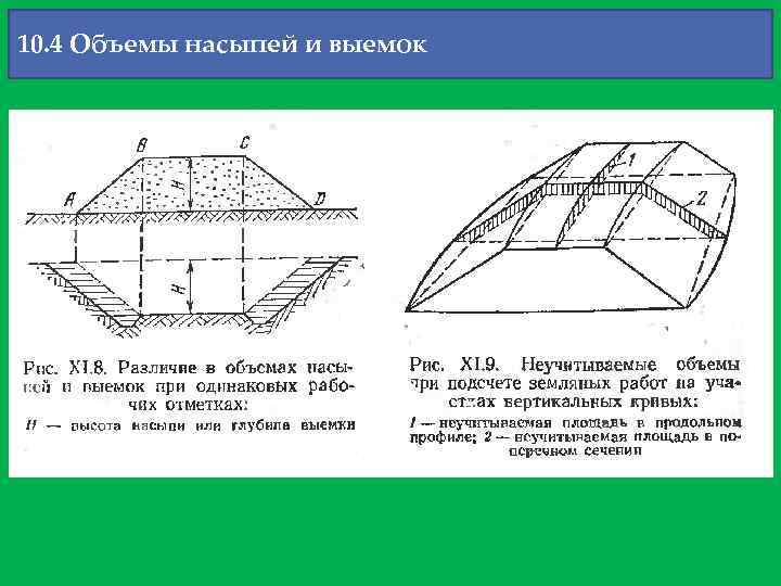 10. 4 Объемы насыпей и выемок 