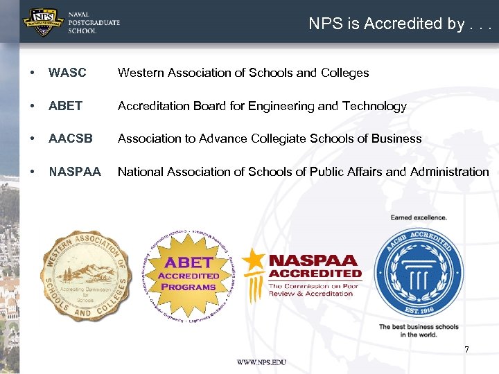 NPS is Accredited by. . . • WASC Western Association of Schools and Colleges