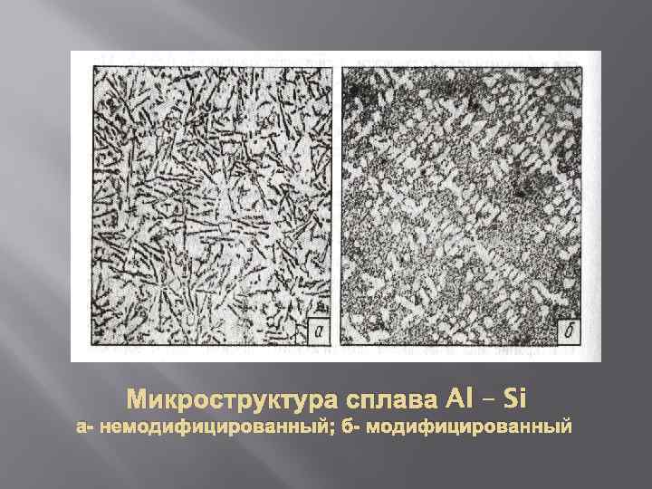 Микроструктура сплава Al – Si а- немодифицированный; б- модифицированный 