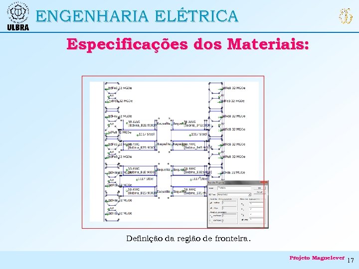 ENGENHARIA ELÉTRICA Especificações dos Materiais: Definição da região de fronteira. Projeto Magnelever 17 