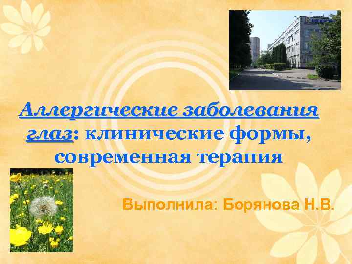 Аллергические заболевания глаз: клинические формы, глаз современная терапия Выполнила: Борянова Н. В. 