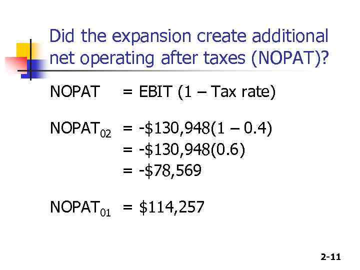 Did the expansion create additional net operating after taxes (NOPAT)? NOPAT = EBIT (1