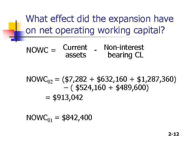 What effect did the expansion have on net operating working capital? NOWC = Current