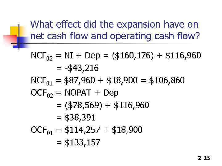What effect did the expansion have on net cash flow and operating cash flow?