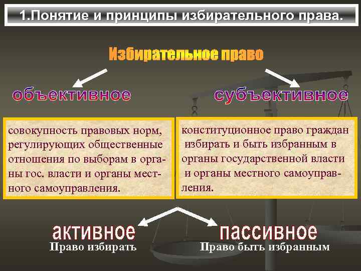 1. Понятие и принципы избирательного права. совокупность правовых норм, регулирующих общественные отношения по выборам