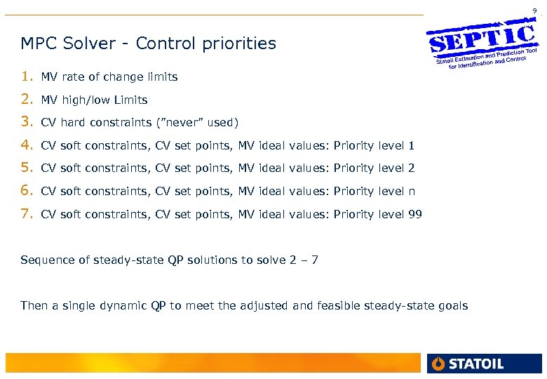 9 MPC Solver - Control priorities 1. MV rate of change limits 2. MV
