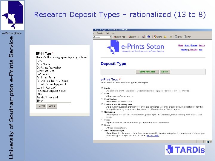 Research Deposit Types – rationalized (13 to 8) 