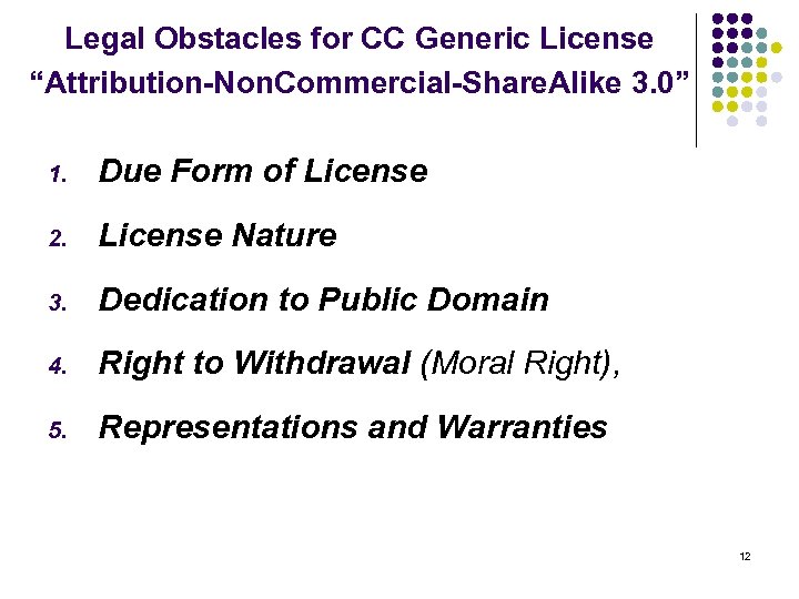 Legal Obstacles for CC Generic License “Attribution-Non. Commercial-Share. Alike 3. 0” 1. Due Form