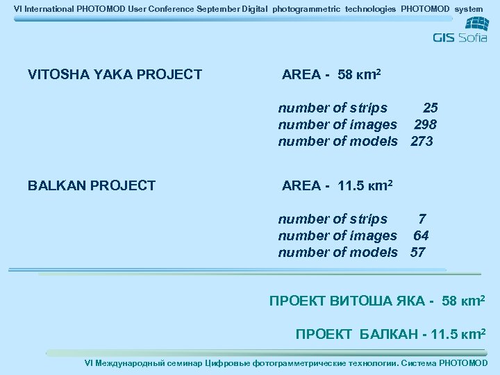VI International PHOTOMOD User Conference September Digital photogrammetric technologies PHOTOMOD system VITOSHA YAKA PROJECT