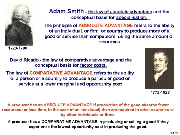 Adam Smith - the law of absolute advantage and the conceptual basis for specialisation.