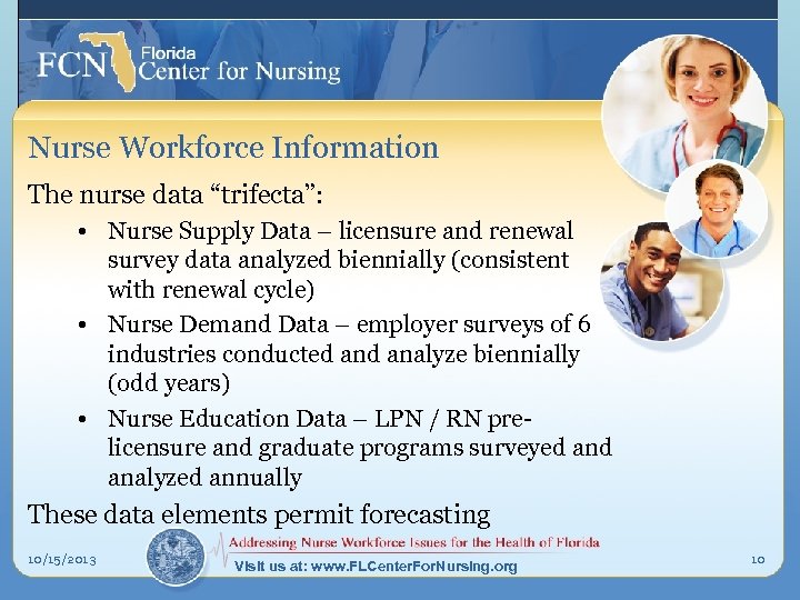 Nurse Workforce Information The nurse data “trifecta”: • Nurse Supply Data – licensure and