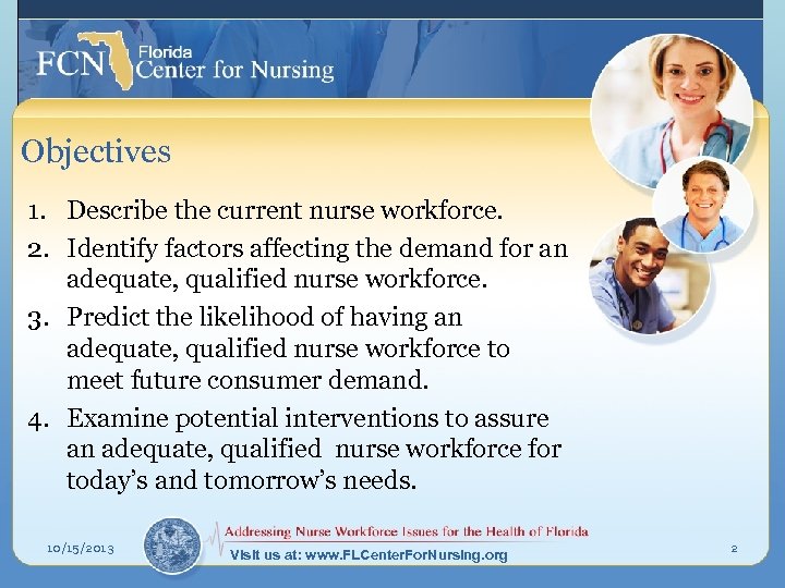 Objectives 1. Describe the current nurse workforce. 2. Identify factors affecting the demand for