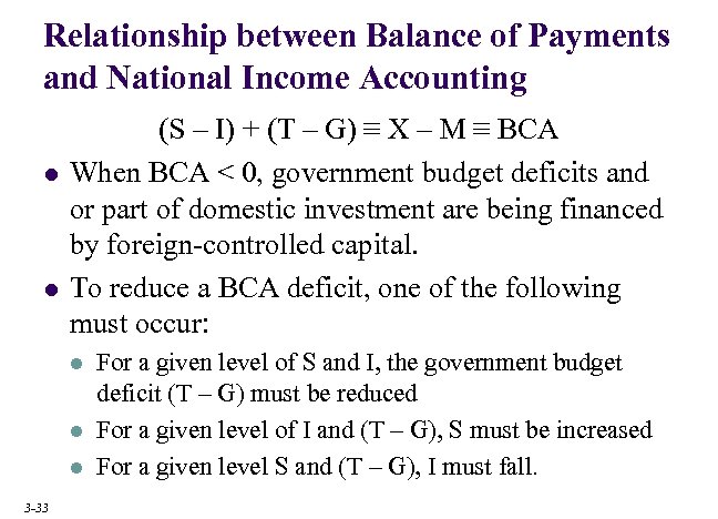 Relationship between Balance of Payments and National Income Accounting l l (S – I)