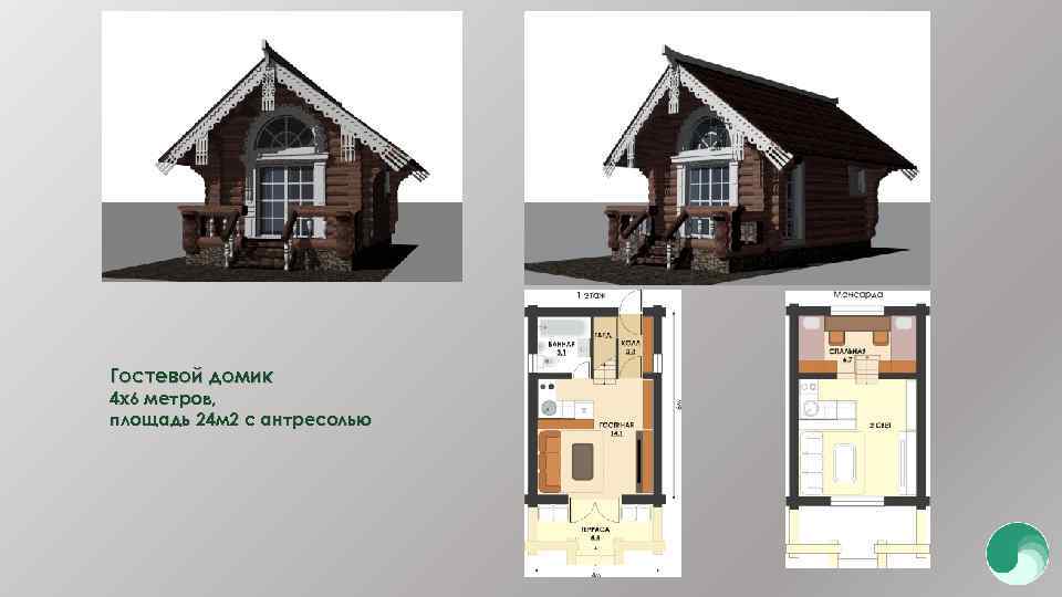 Гостевой домик 4 х6 метров, площадь 24 м 2 с антресолью 