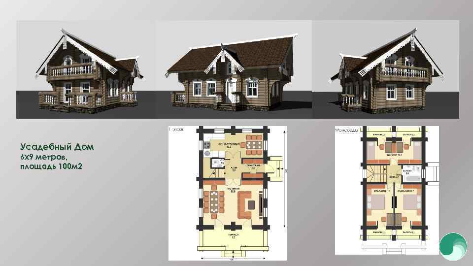 Усадебный Дом 6 х9 метров, площадь 100 м 2 