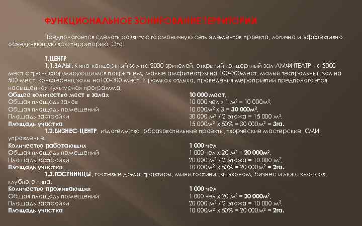  ФУНКЦИОНАЛЬНОЕ ЗОНИРОВАНИЕ ТЕРРИТОРИИ Предполагается сделать развитую гармоничную сеть элементов проекта, логично и эффективно