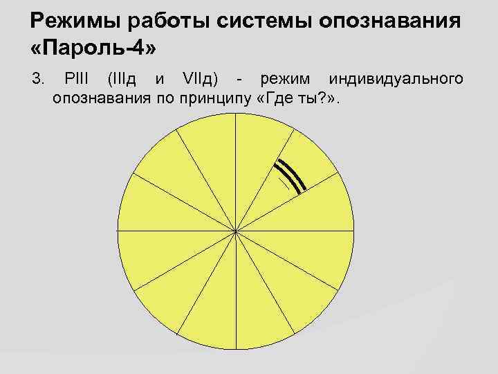 Режимы работы системы опознавания «Пароль-4» 3. РIII (IIIд и VIIд) - режим индивидуального опознавания