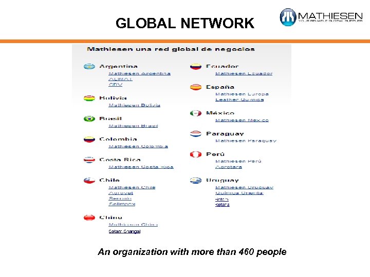 GLOBAL NETWORK An organization with more than 460 people 