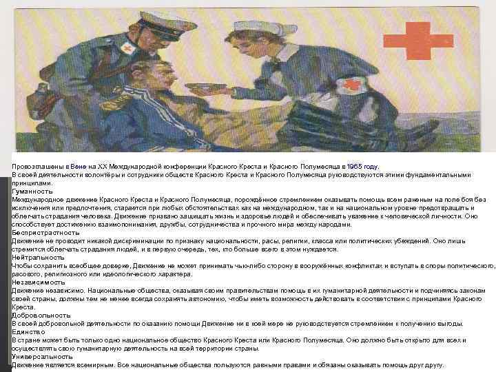 Провозглашены в Вене на ХХ Международной конференции Красного Креста и Красного Полумесяца в 1965