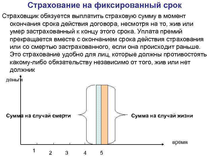 Страхование на фиксированный срок Страховщик обязуется выплатить страховую сумму в момент окончания срока действия
