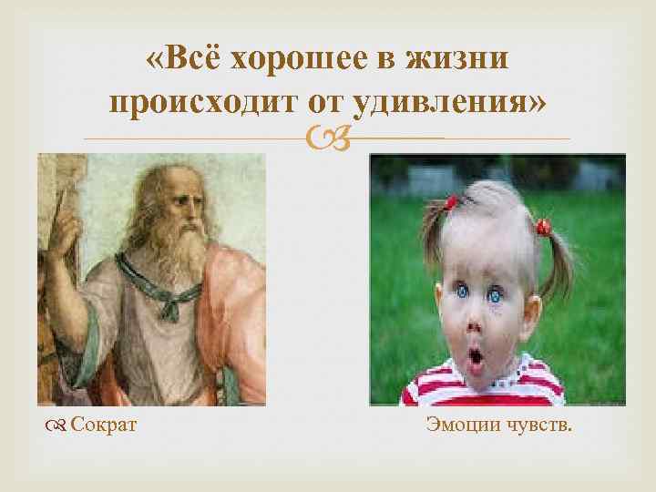  «Всё хорошее в жизни происходит от удивления» Сократ Эмоции чувств. 