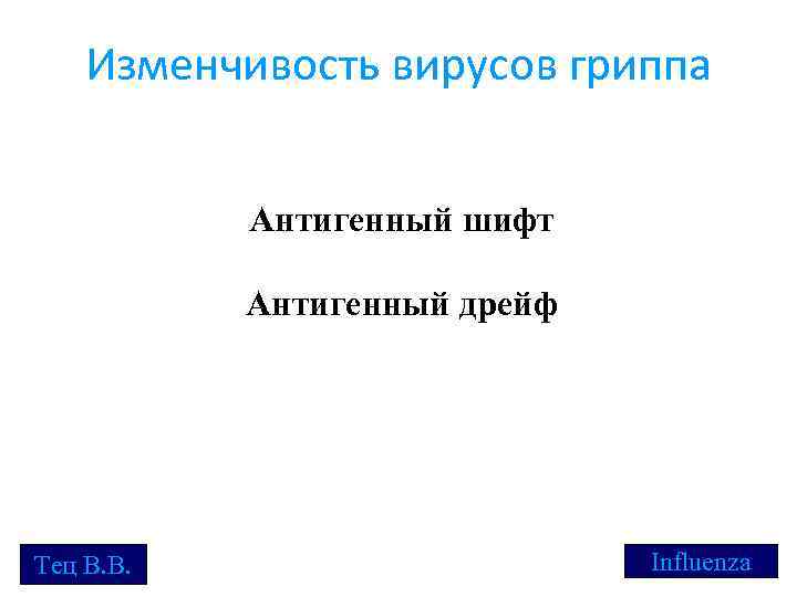 Изменчивость вирусов гриппа Антигенный шифт Антигенный дрейф Тец В. В. Influenza 