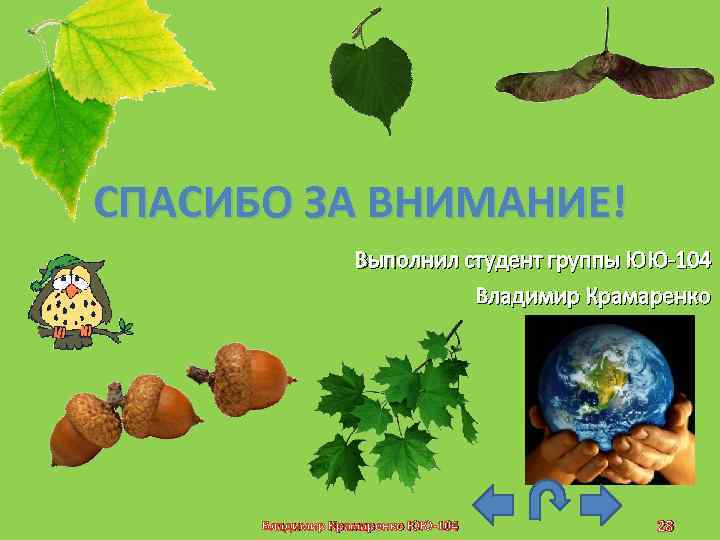 СПАСИБО ЗА ВНИМАНИЕ! Выполнил студент группы ЮЮ-104 Владимир Крамаренко ЮЮ-104 28 