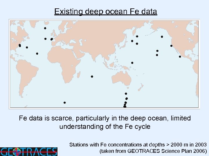 Existing deep ocean Fe data is scarce, particularly in the deep ocean, limited understanding