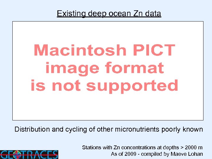 Existing deep ocean Zn data Distribution and cycling of other micronutrients poorly known Data.