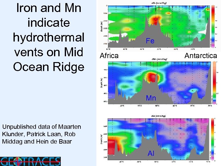 Iron and Mn indicate hydrothermal vents on Mid Ocean Ridge Fe Africa Antarctica Mn