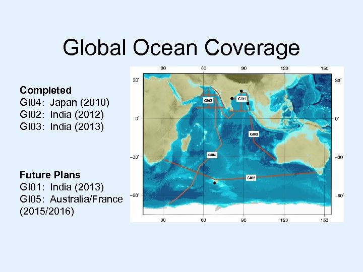 Global Ocean Coverage Completed GI 04: Japan (2010) GI 02: India (2012) GI 03: