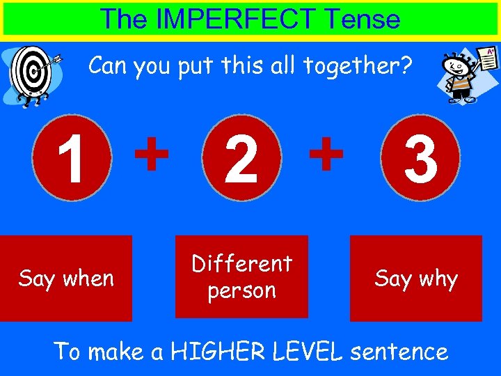 The IMPERFECT Tense Can you put this all together? 1 + 2 + 3
